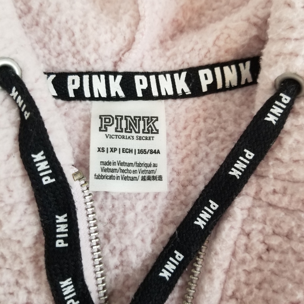 PINK Victoria's Secret Sherpa Fleece 1/4 Zip Hoodie Pullover XS Pink - Picture 5 of 7